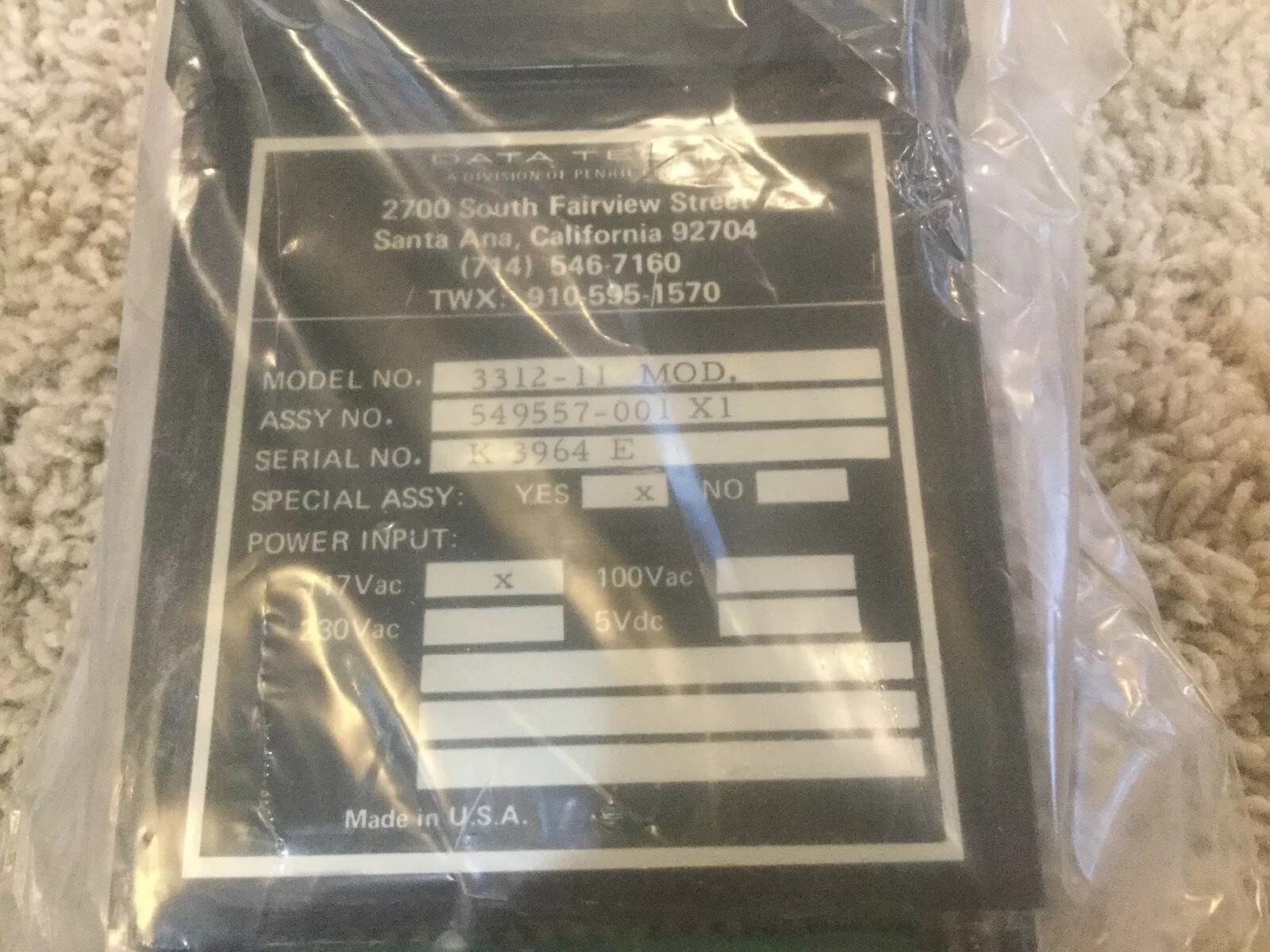 Data Tech 3312-11 MOD Panel Meter New Old Stock