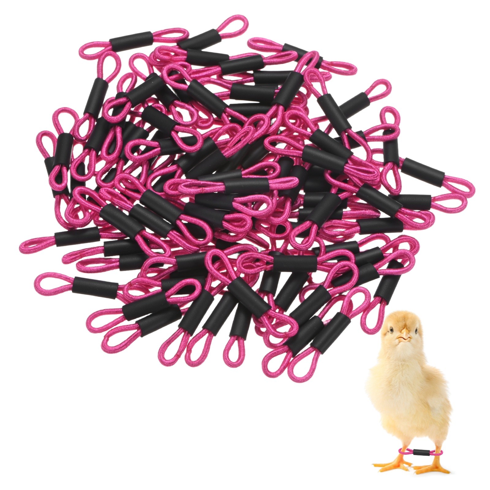 100-Pack Polyester Chick Leg Bands for Poultry/Chicks/Birds [Rose Red]
