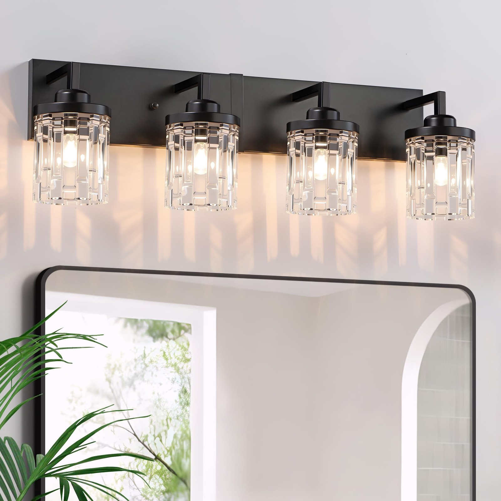 Black Vanity Light, 4 Light Crystal Modern Farmhouse Bathroom Lights, with Cl...