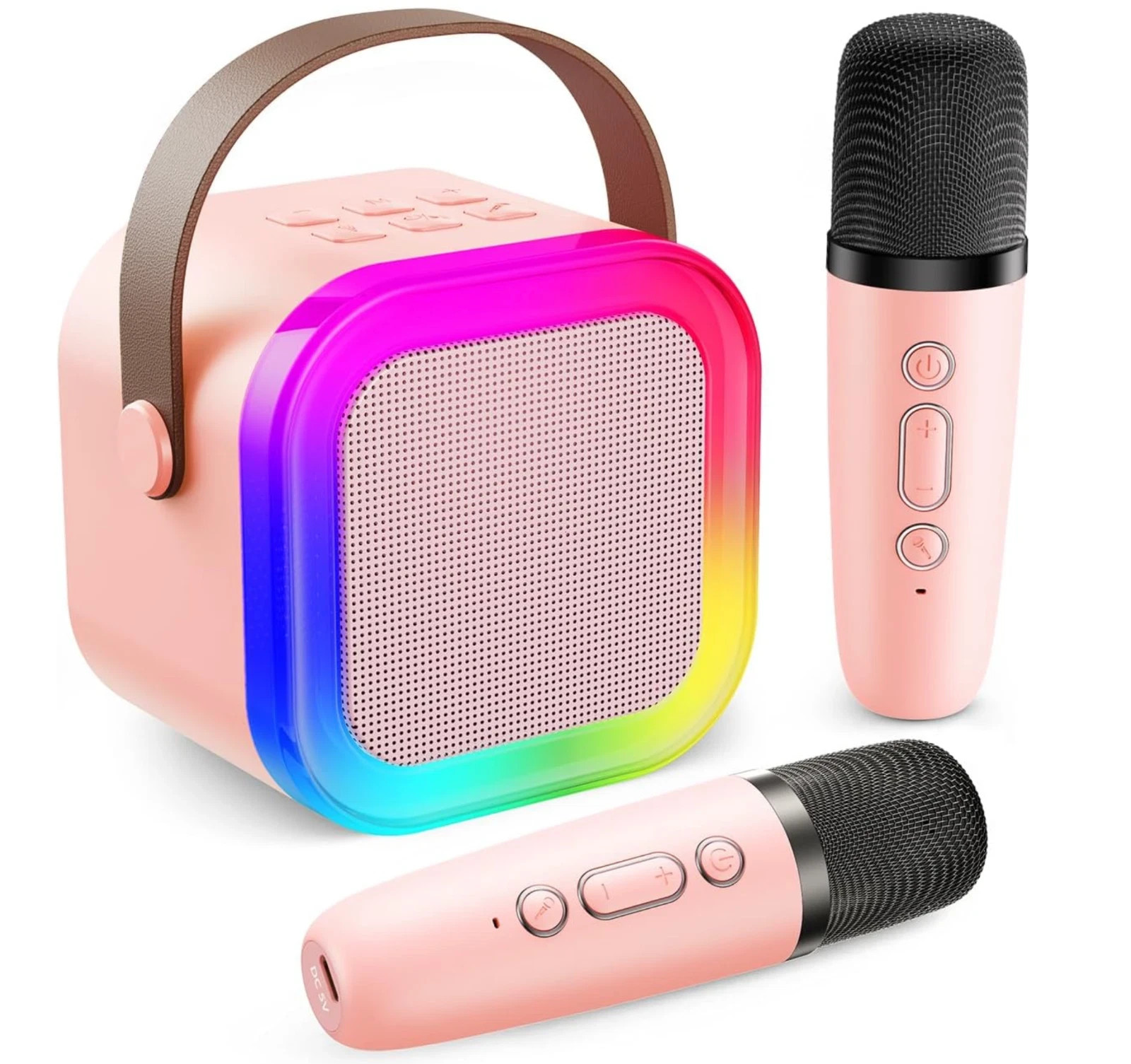 Kids Mini Karaoke Machine Portable Bluetooth Speaker with 2 Wireless Microphones
