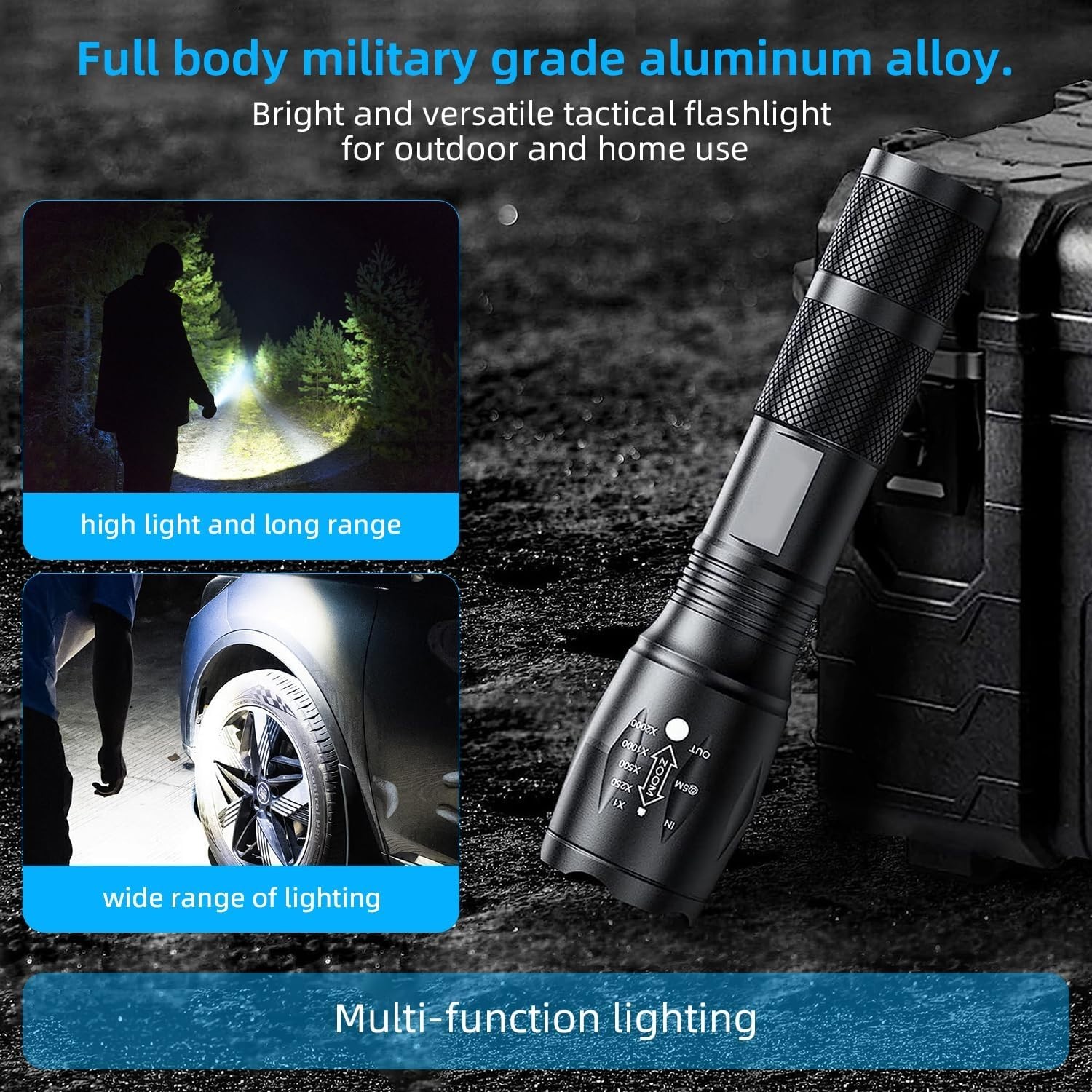 Military Grade Flashlight, 5 Modes 3000 High Lumens Led Waterproof, 2 Pack