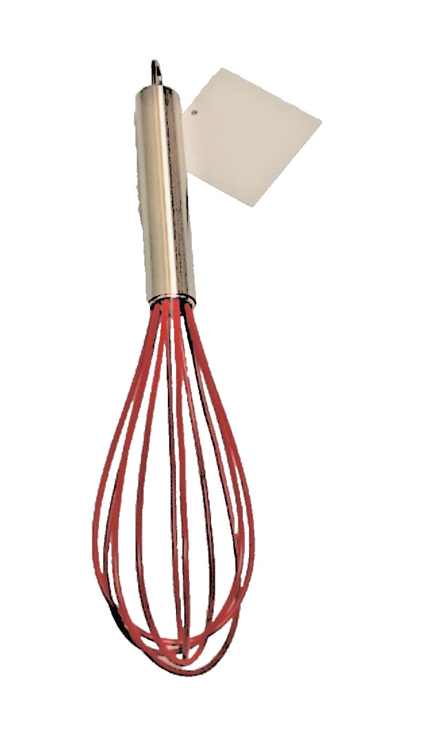 Red Flexible Whisk Kitchen Tool Cooking 10" Metal Silicone Coated Non Scratch