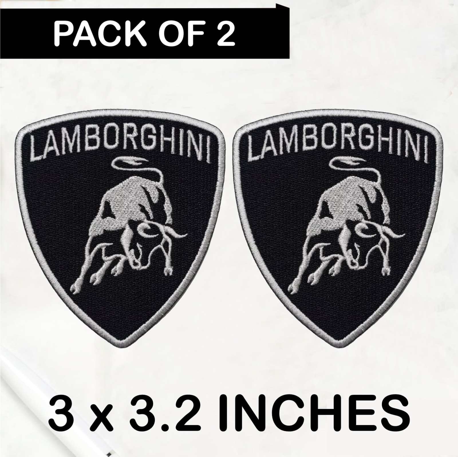 Pack of 2 Lamborghini Iron On Patch - Sew Patch - Crest Embroidered Patch