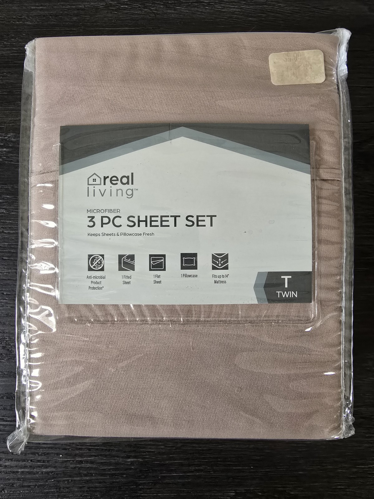 Real Living 3pc Twin Sheet Set Microfiber Tan / Beige