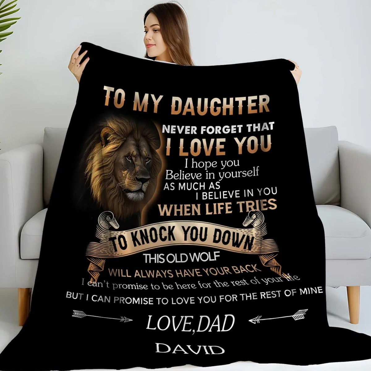 Lion Protection Blanket Brave Daughter Gift From Dad Never Forget Love Throw