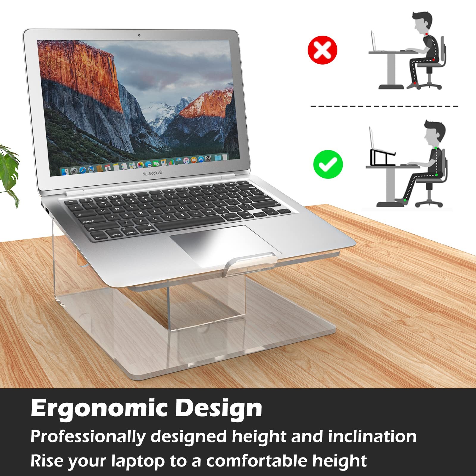 6MM Clear Acrylic Laptop Stand For Desk Portable Ergonomic Riser 1015.6