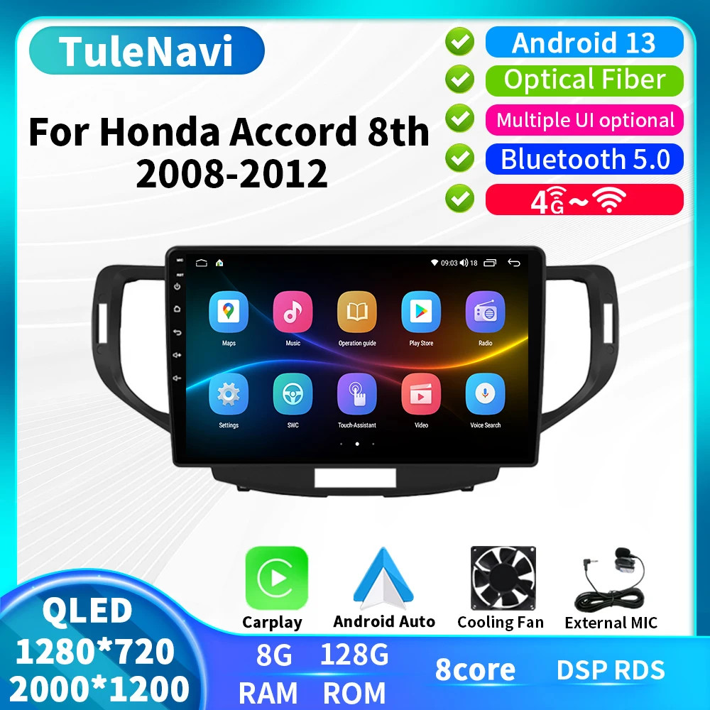 For Honda Accord 8 Euro Acura TSX 2008-2012 Android CarPlay Car Stereo Radio GPS