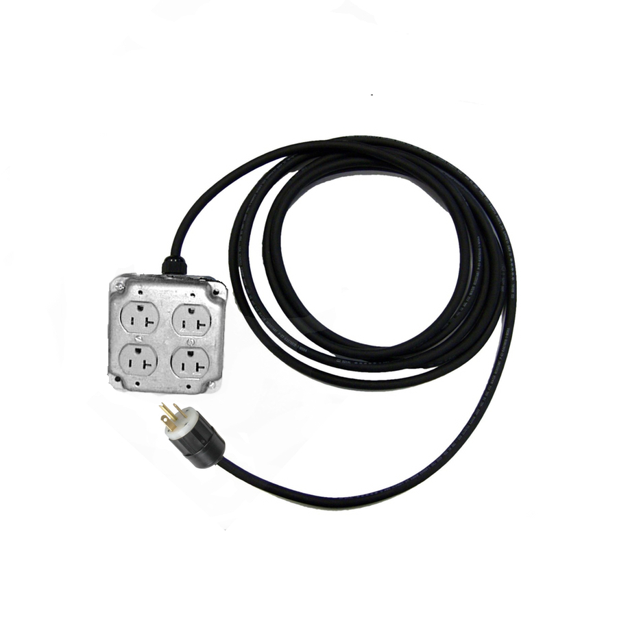 CBI 15ft Metal Quad Box Power Cable 4 outlet box 20amp Sideways Plug Blade