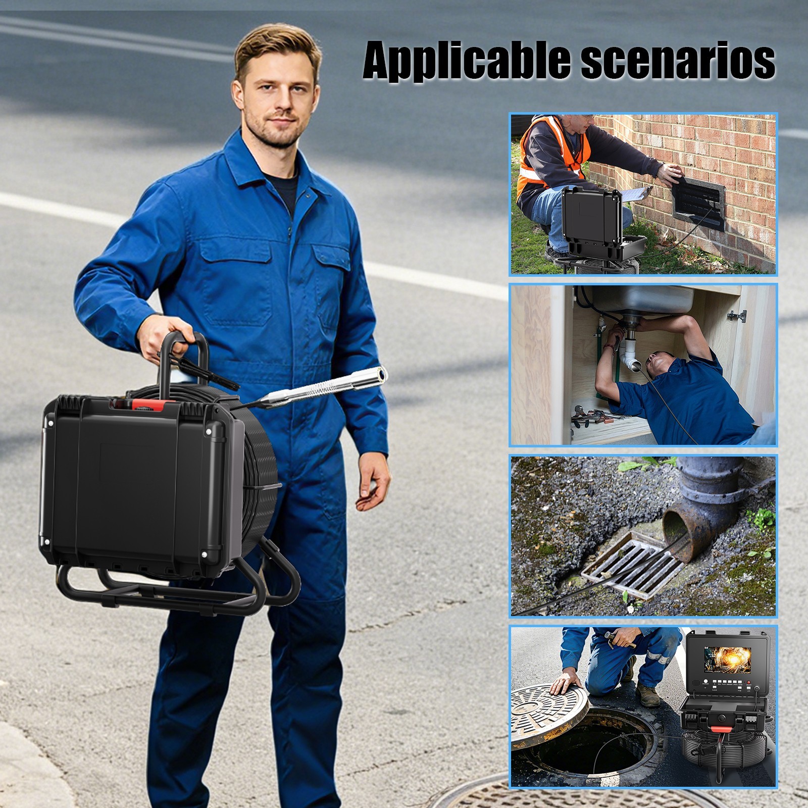 30m Pipe Sewer Inspection Camera w/ Meter Counter Drain Sewer Endoscope 7" DVR