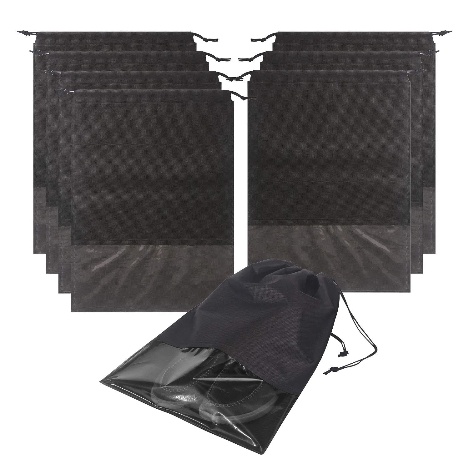 8 PCS Shoe Bags for Travel Non-Woven Large Shoes Pouch X-large, Black 8PCS-T