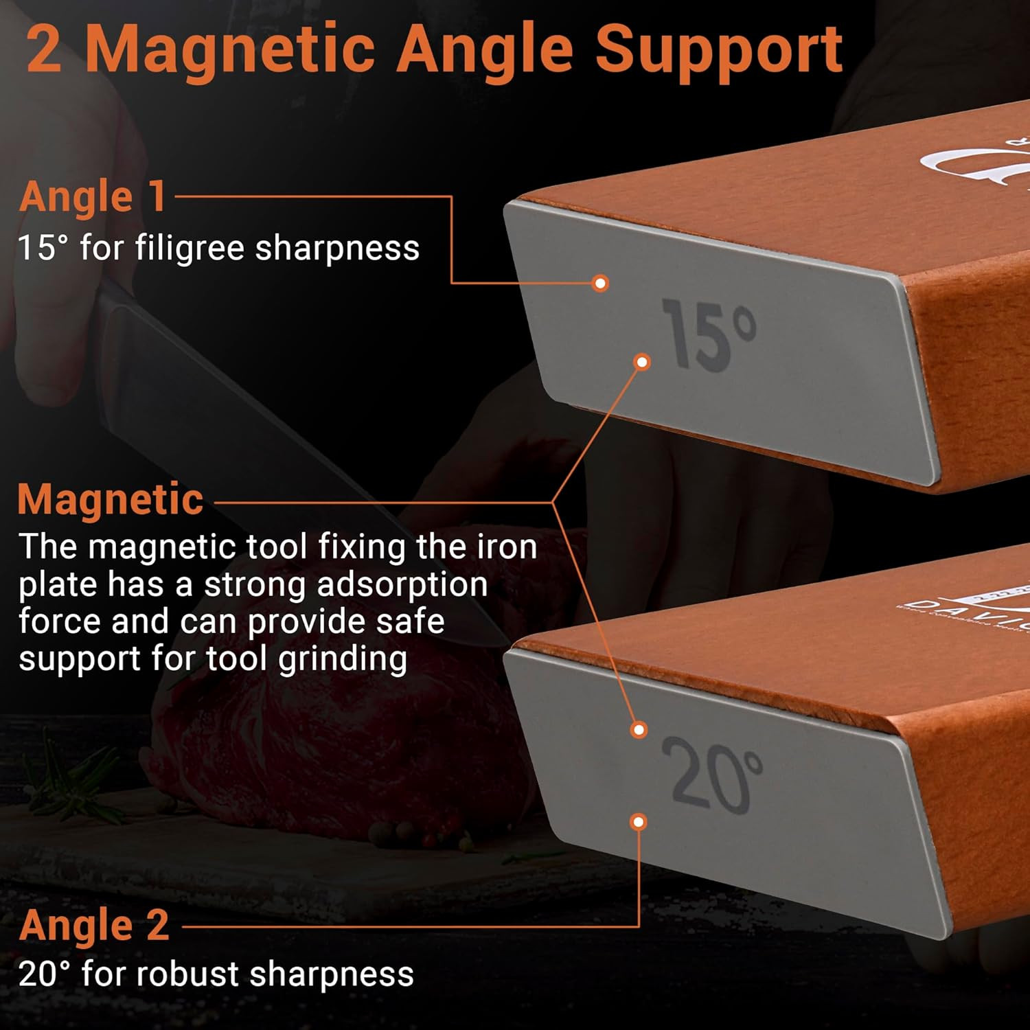 Davior Rolling Knife Sharpener Kit with Diamond Discs, 15° & 20° Multi Angle Mag