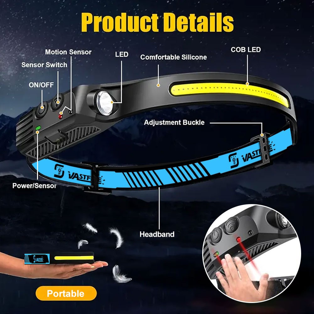USB Rechargable Sensor Motion Work Light Bar LED Headlamp COB Light For Camping