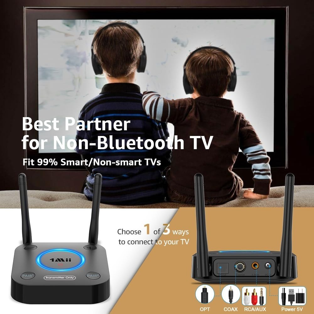 1Mii Bluetooth 5.3 Transmitter for TV - Wireless Audio Adapter