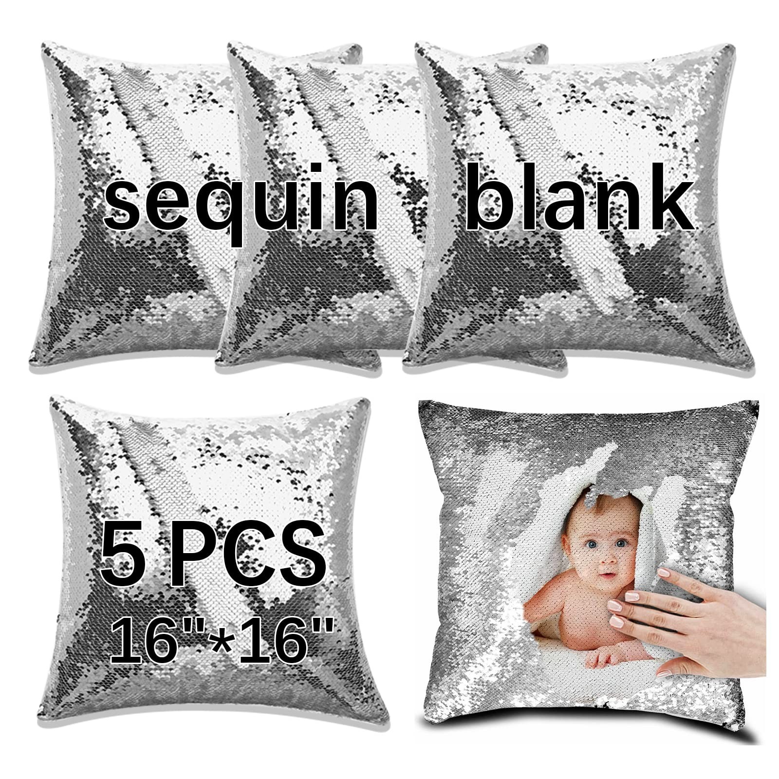 Reversible Mermaid Sequin Pillow Case Blanks 16"x16" - Customizable Decorative C