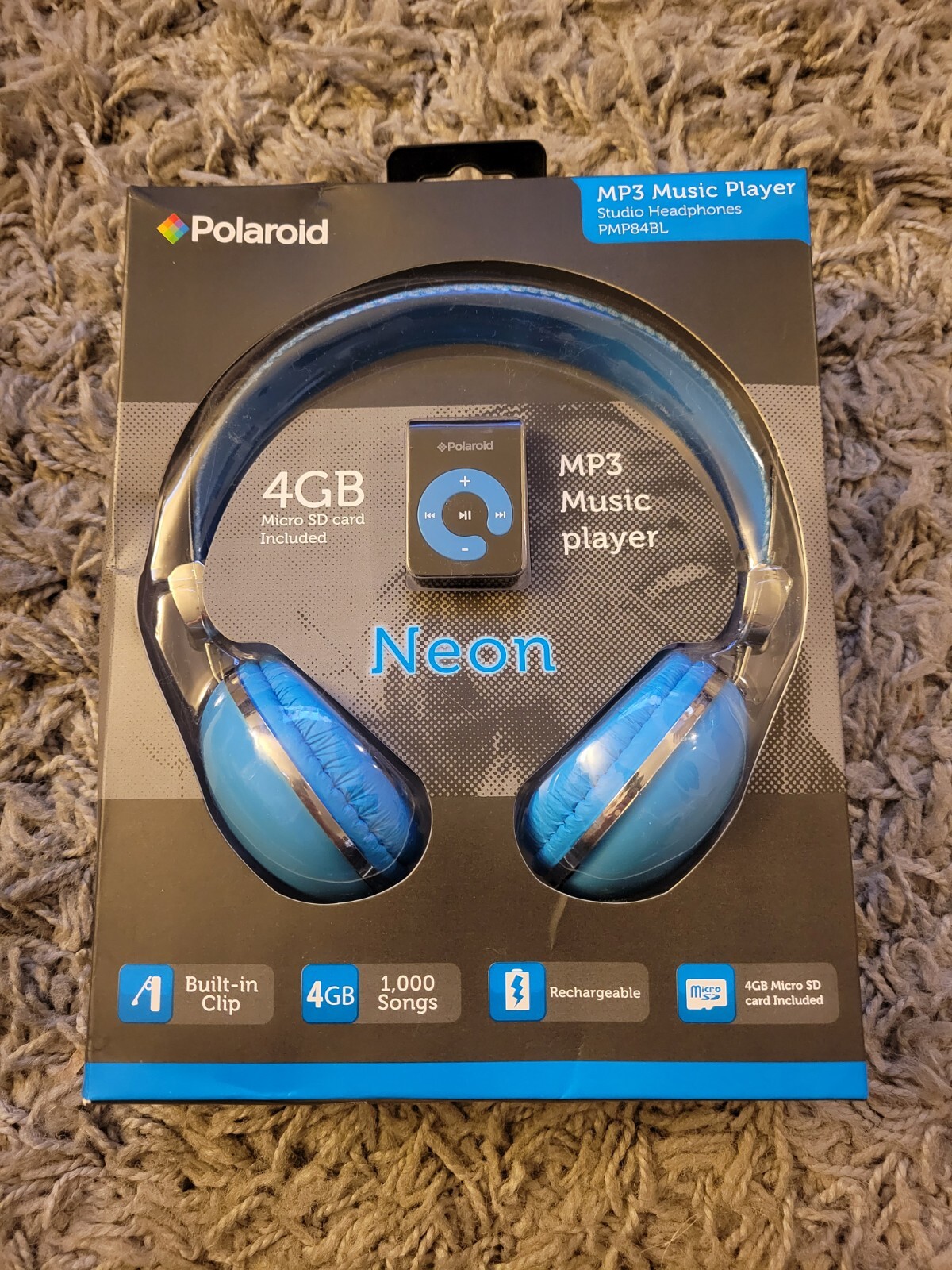 POLAROID 4 GB MP3 MUSIC PLAYER w/ Studio 🎧 PMP84BL NEON BLUE