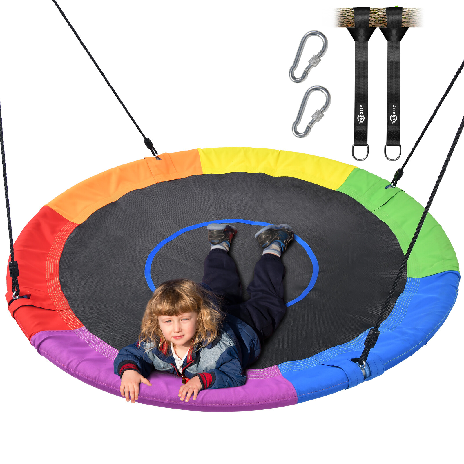 60'' Large Round Tree Swing Set 700lbs Waterproof 900D Oxford Outdoor Backyard