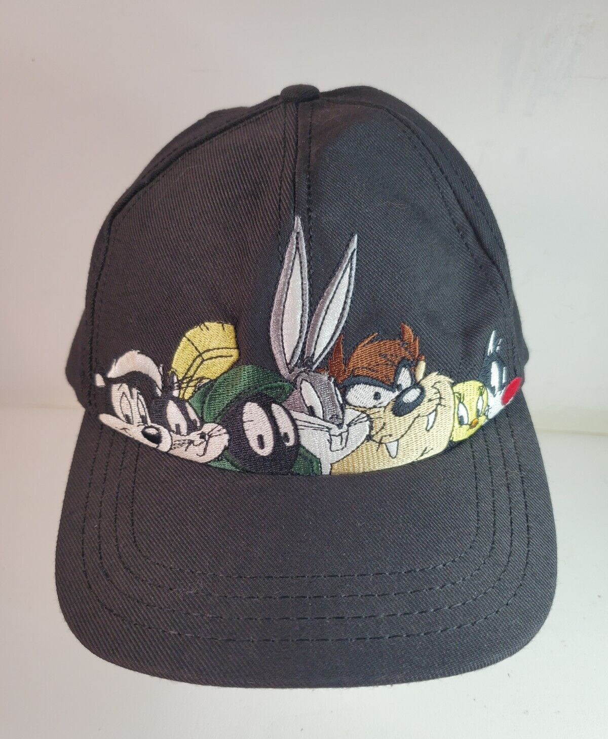 Looney Tunes 7 Character Embroidered Black Dad Cap Hat Warner Bros 1996 Vintage