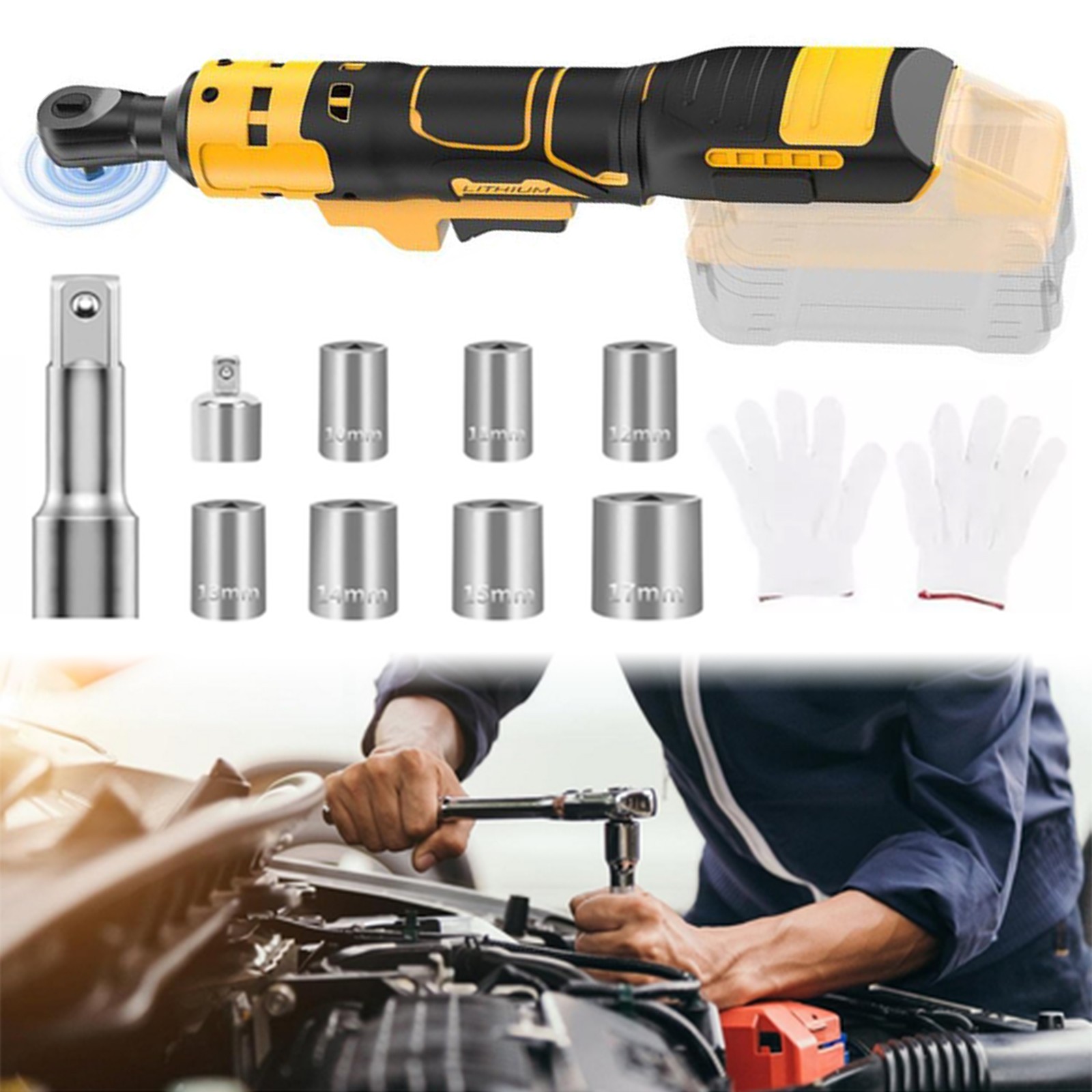 Cordless Electric Ratchet Wrench 3/8" for Dewalt 20V Li-Ion Battery-