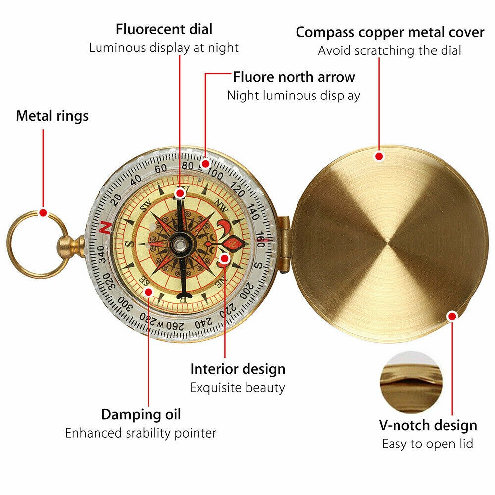 Pocket Brass Watch Style Military Army Luminous Compass Outdoor Camping Hiking