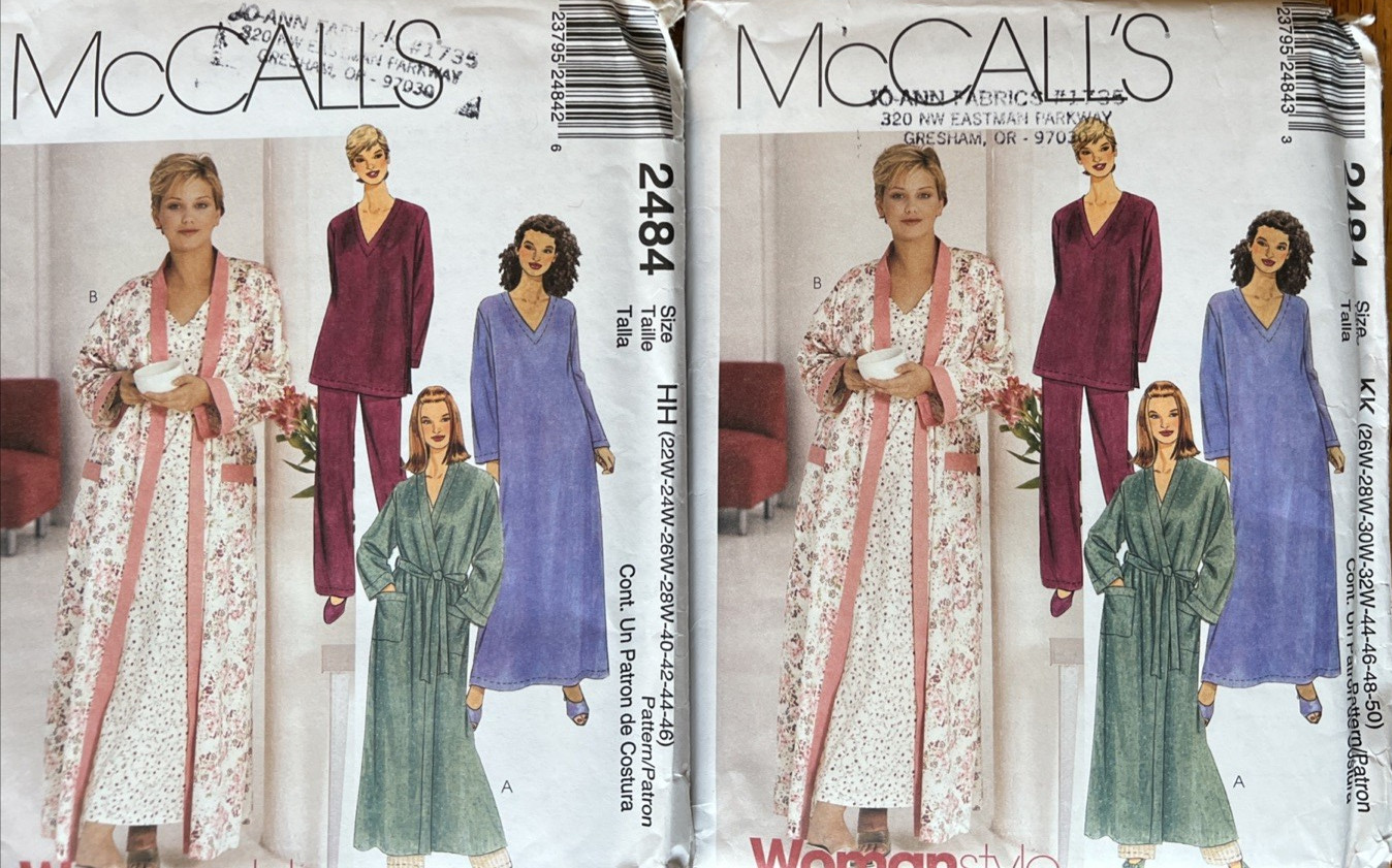 McCalls 2484 Robe Nightgown Top & Pajama Pants PLUS Size PJ Pattern UNCUT Upick