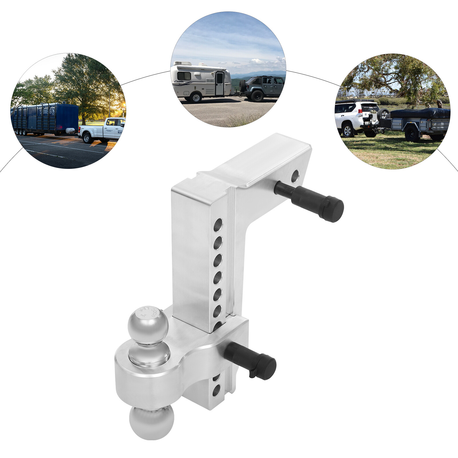 Adjustable Trailer Hitch 2 Ball Heads 26500lbs Tractive Force 2.5in Receiver