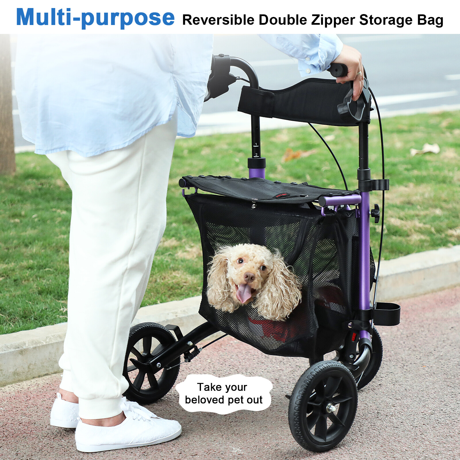 Rollator Walker Aluminum 3 Wheel with Seat Foldable Lightweight 10.7lbs Aluminum