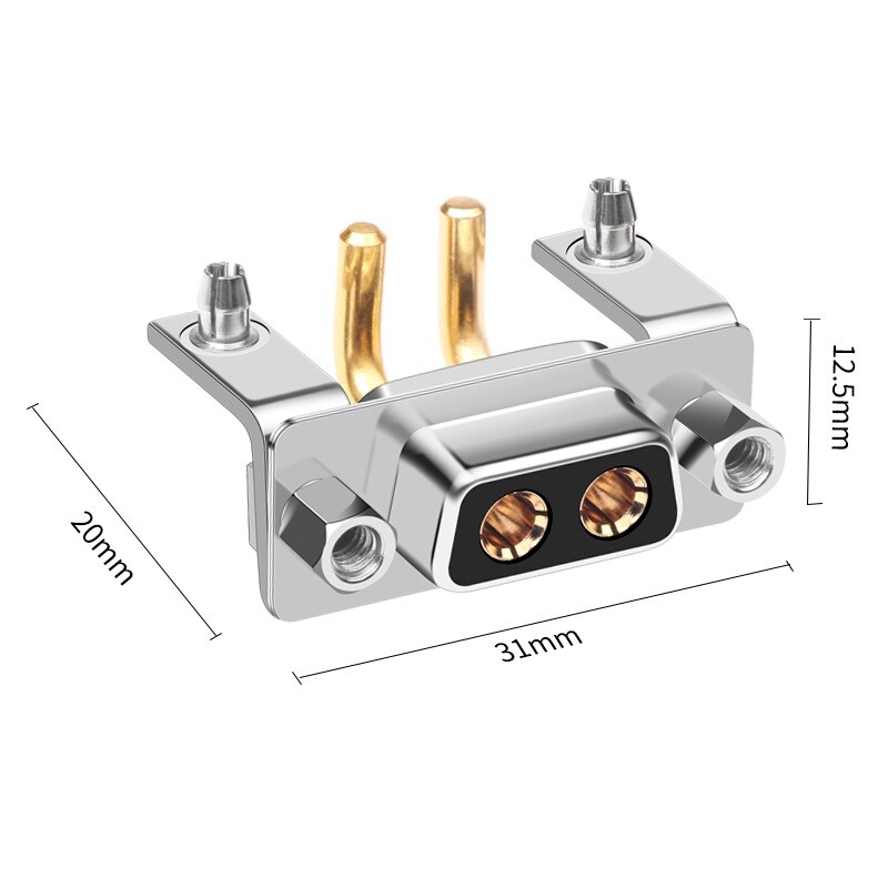 40A DB2 2V2/2W2 solid pin connector 2-pin core 90° angled foot solder plate plug