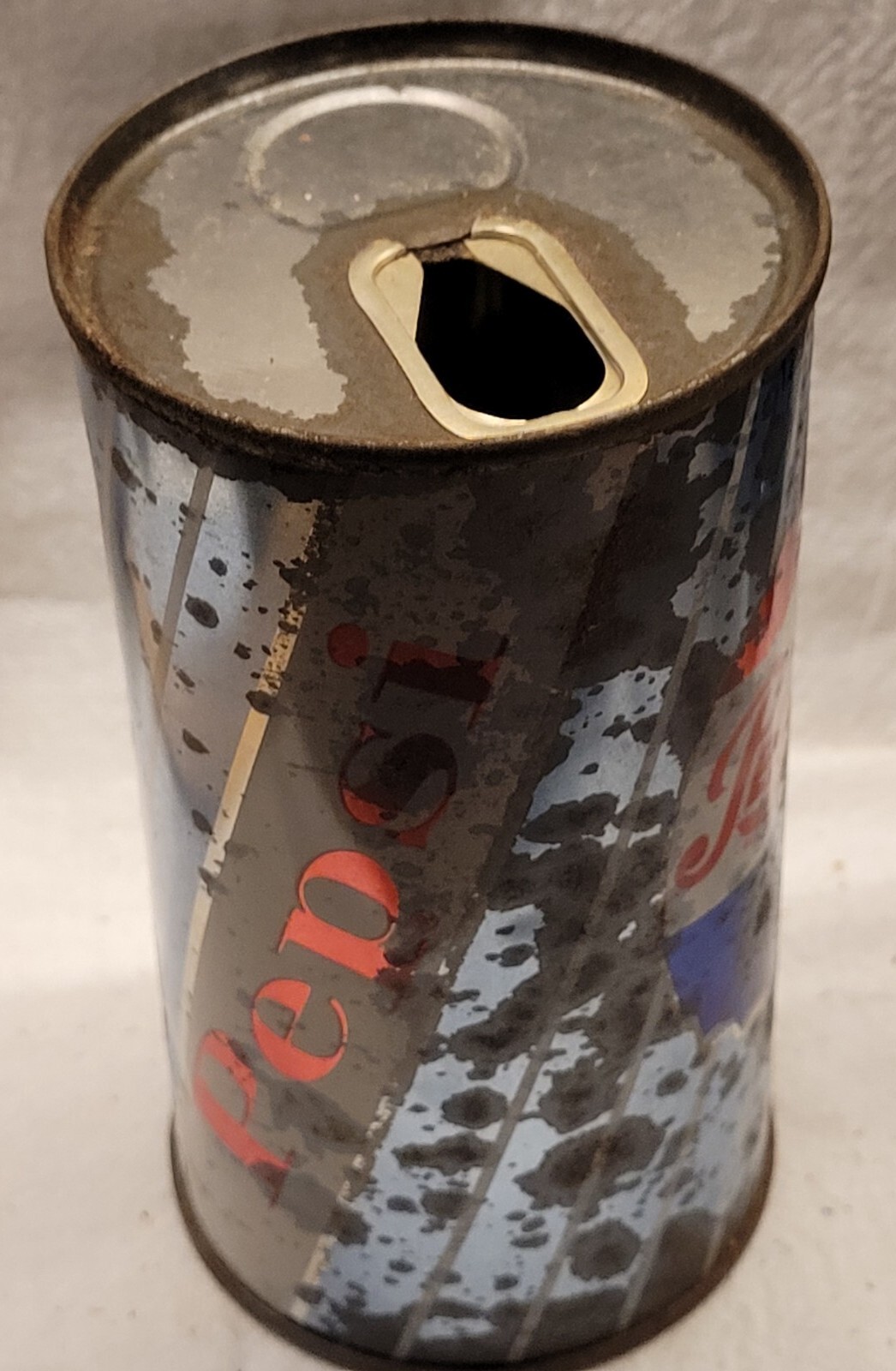 OLD PEPSI COLA CAN BLUE & WHITE STRIPED ODD RECTANGULAR PULL TAB STYLE EMPTY