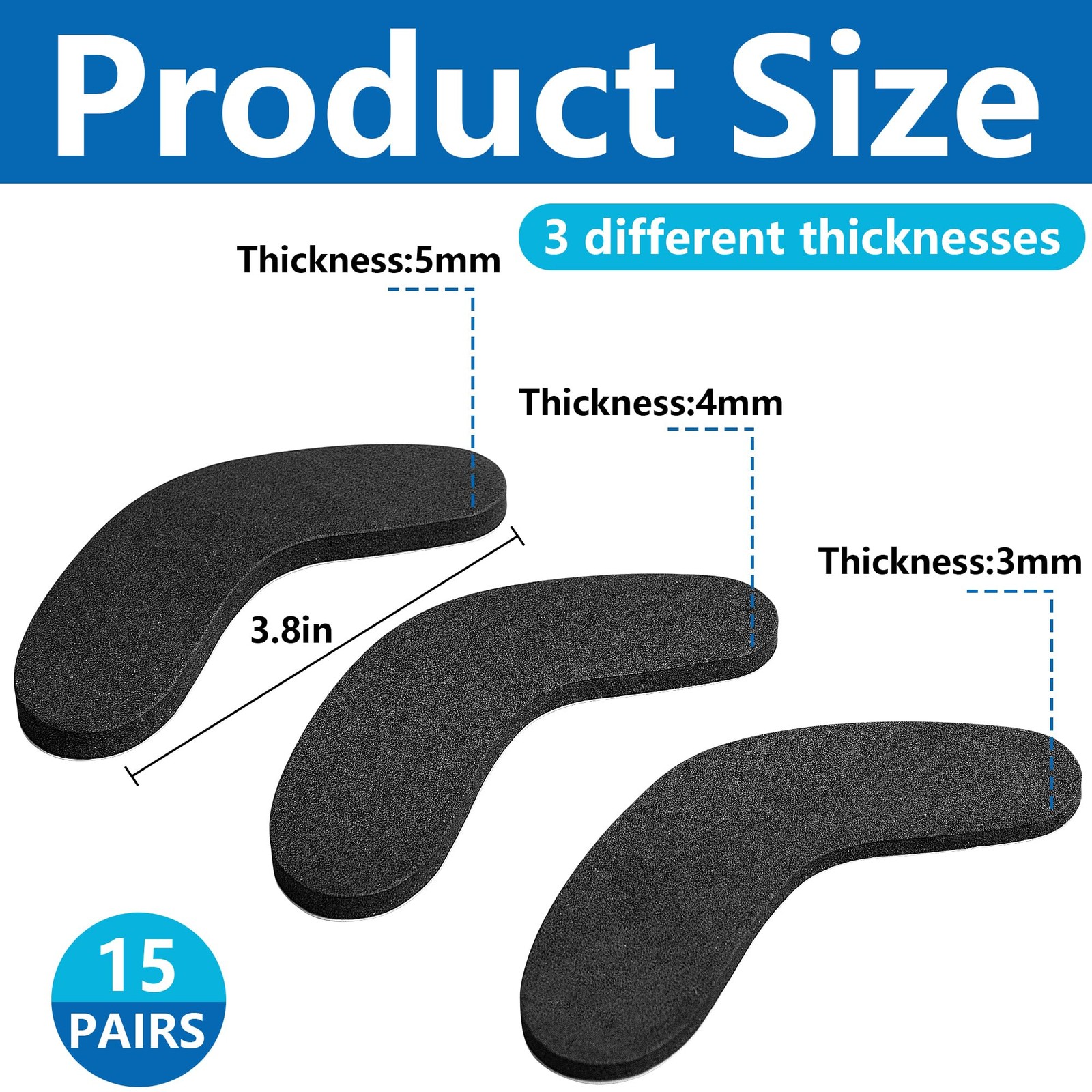 30 Pack Ski & Snowboard Boots Fitting Pads, 3 Sizes, Medium, black
