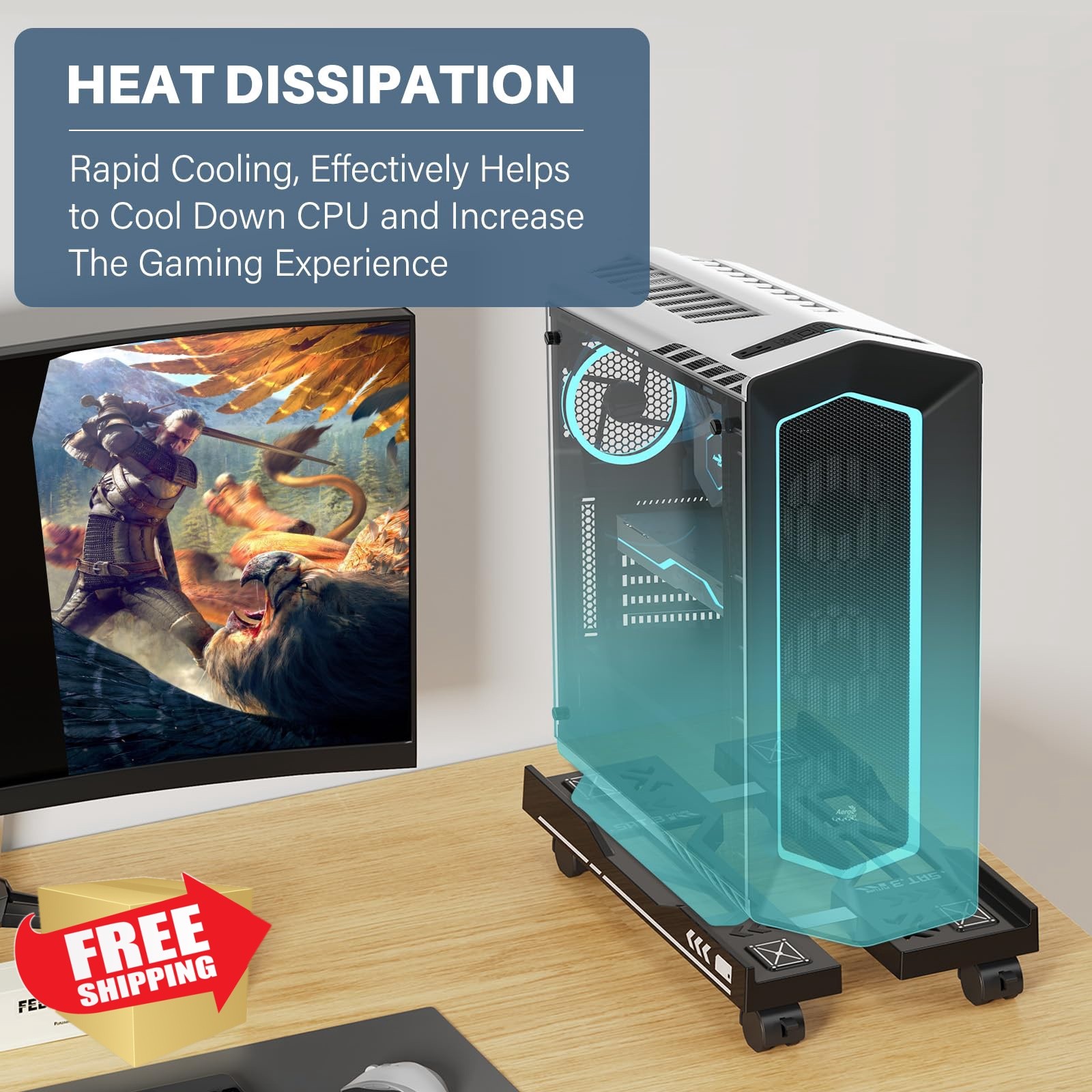 Hovadova Adjustable Computer Tower Stand Black Wheels