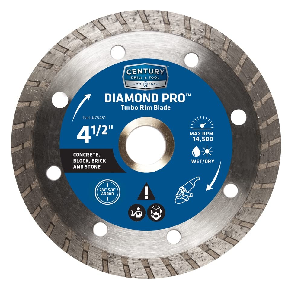 Century Drill & Tool 75451 Diamond Turbo Rim Blade, 4-1/2"
