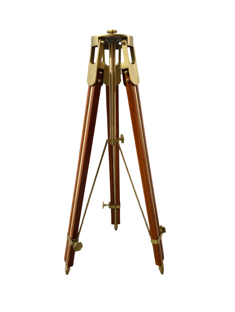 Collectible Antique Wooden Tripod, Brass Finish Aluminum 60 Inch Extended Stand