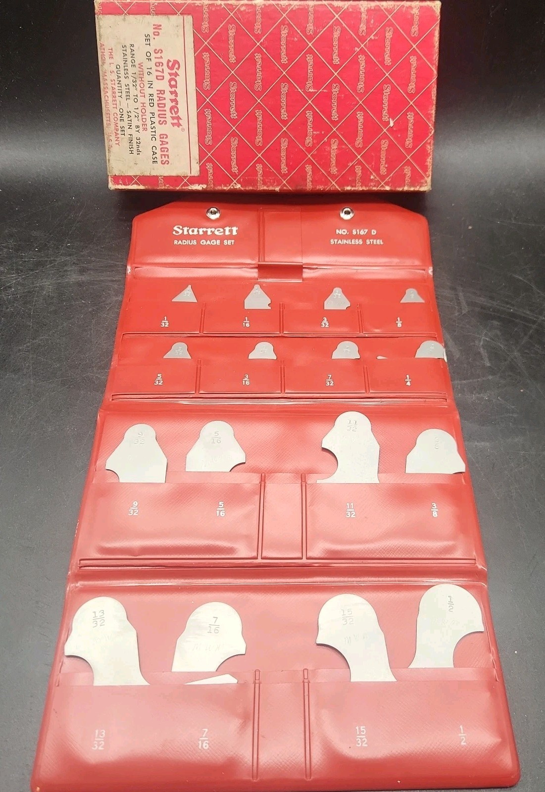 STARRETT No. S167D Radius Gage Set w Pouch & Box Stainless Steel USA