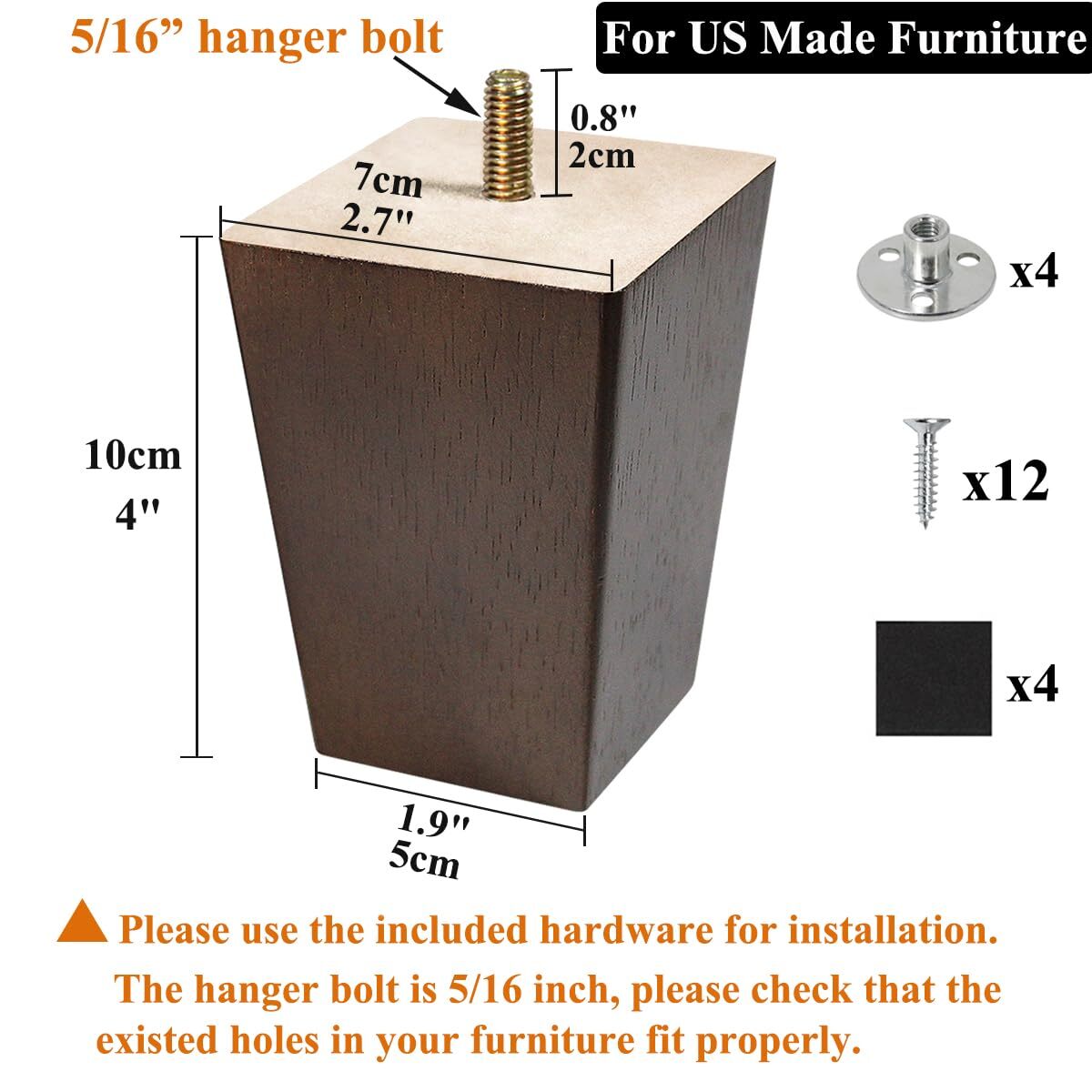 AORYVIC Wood Legs for Furniture 4 inch Sofa Legs Square Bed Legs Pack of 4