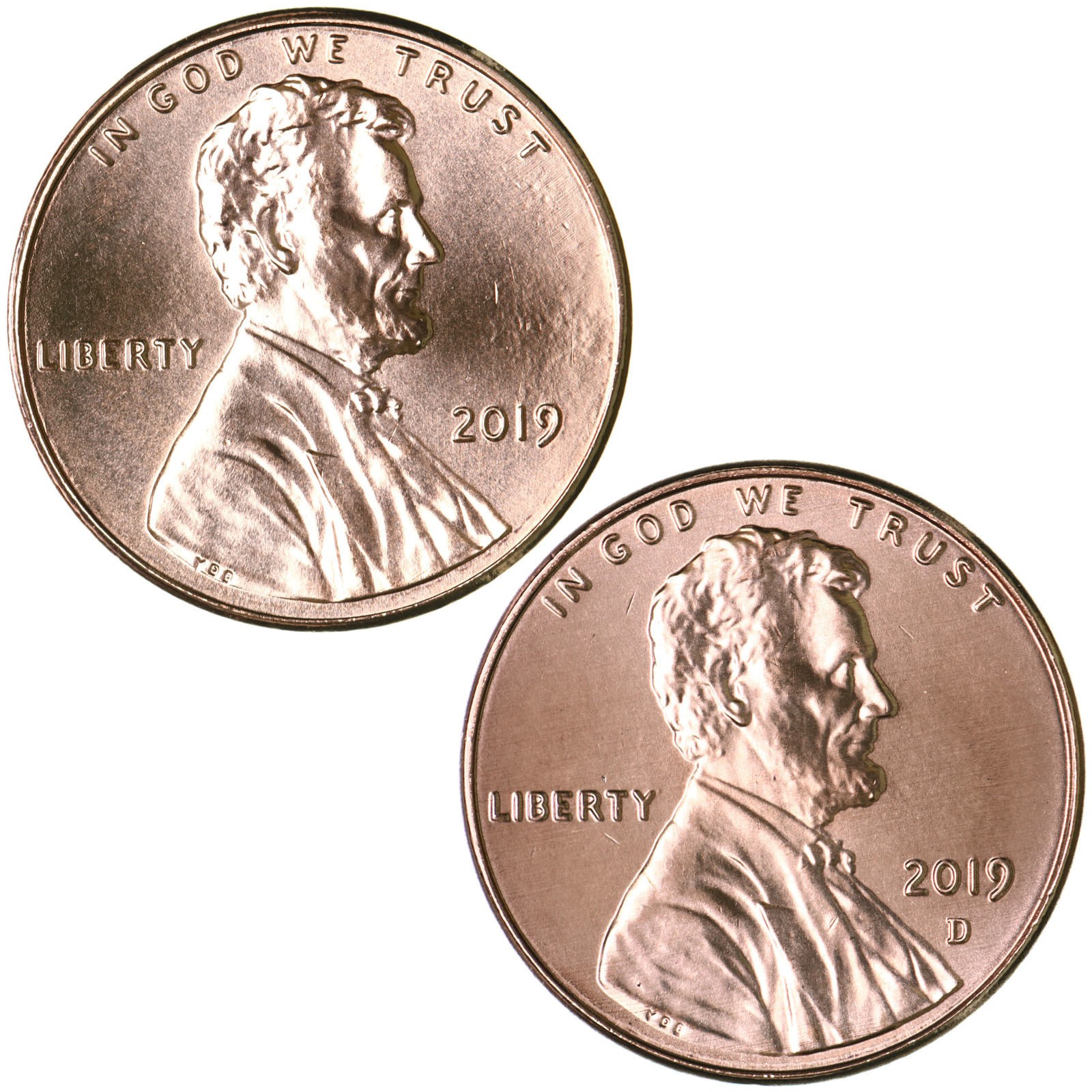 2019 P D Lincoln Shield Cent Brilliant Uncirculated 2 Coin Year Set