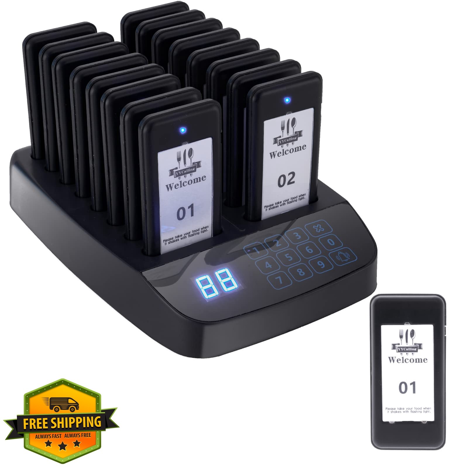 YYCALLING Restaurant Pager System,Beepers Wireless Calling System 16 Guest Pa...