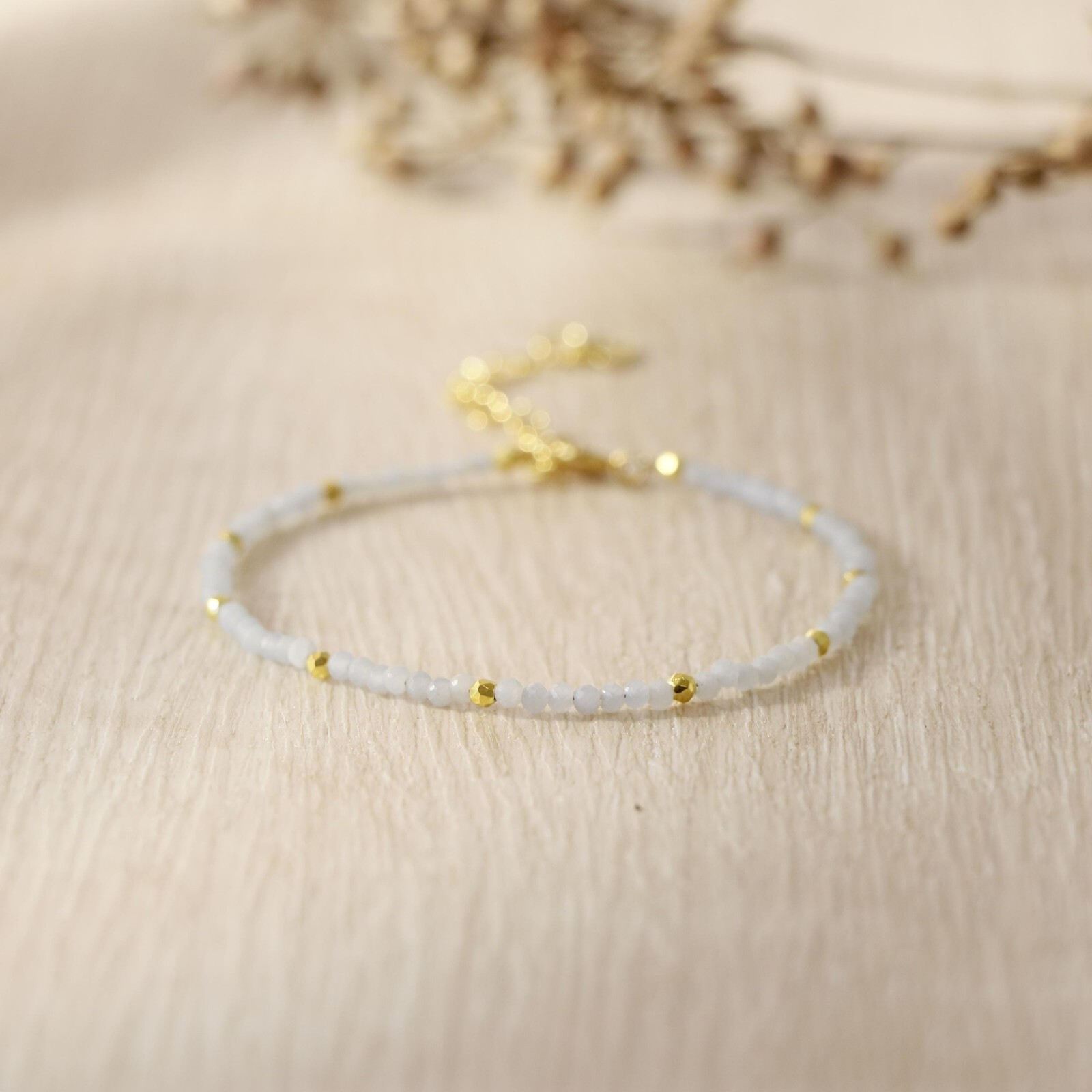 Natural Angelite Light Blue Beads Healing Chakra Dainty Minimalist Bracelet