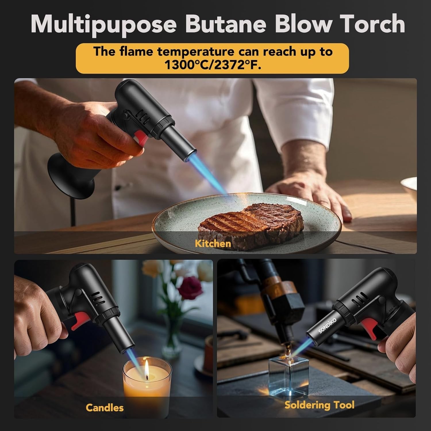 Butane Torch Lighter with Visible Fuel Window, Refillable Soldering Torch wit...