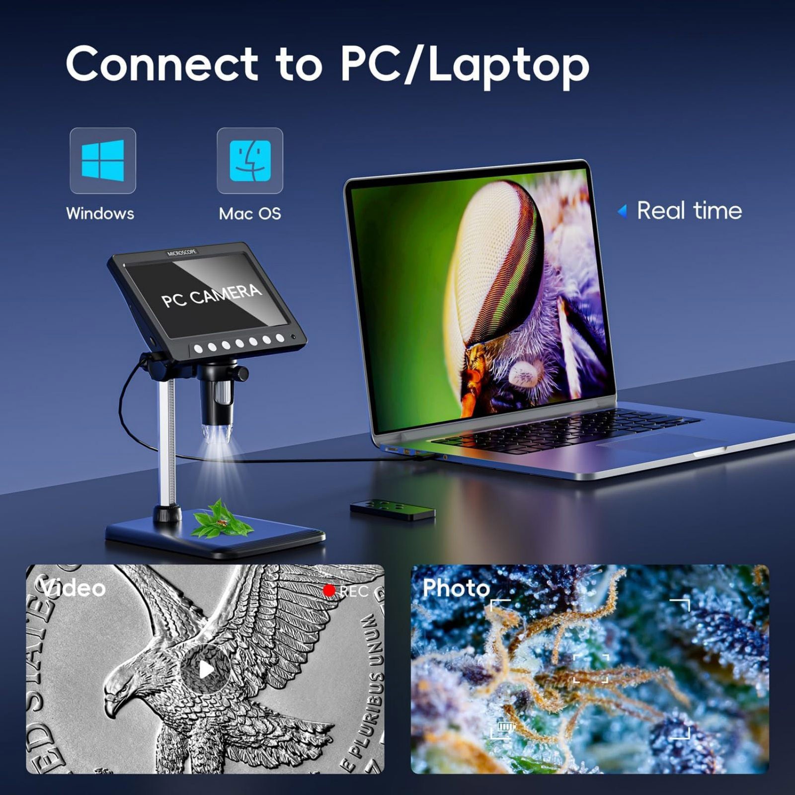 Durable 1200X 1080P Video Focusing Digital Microscope With 7 "IPS Screen