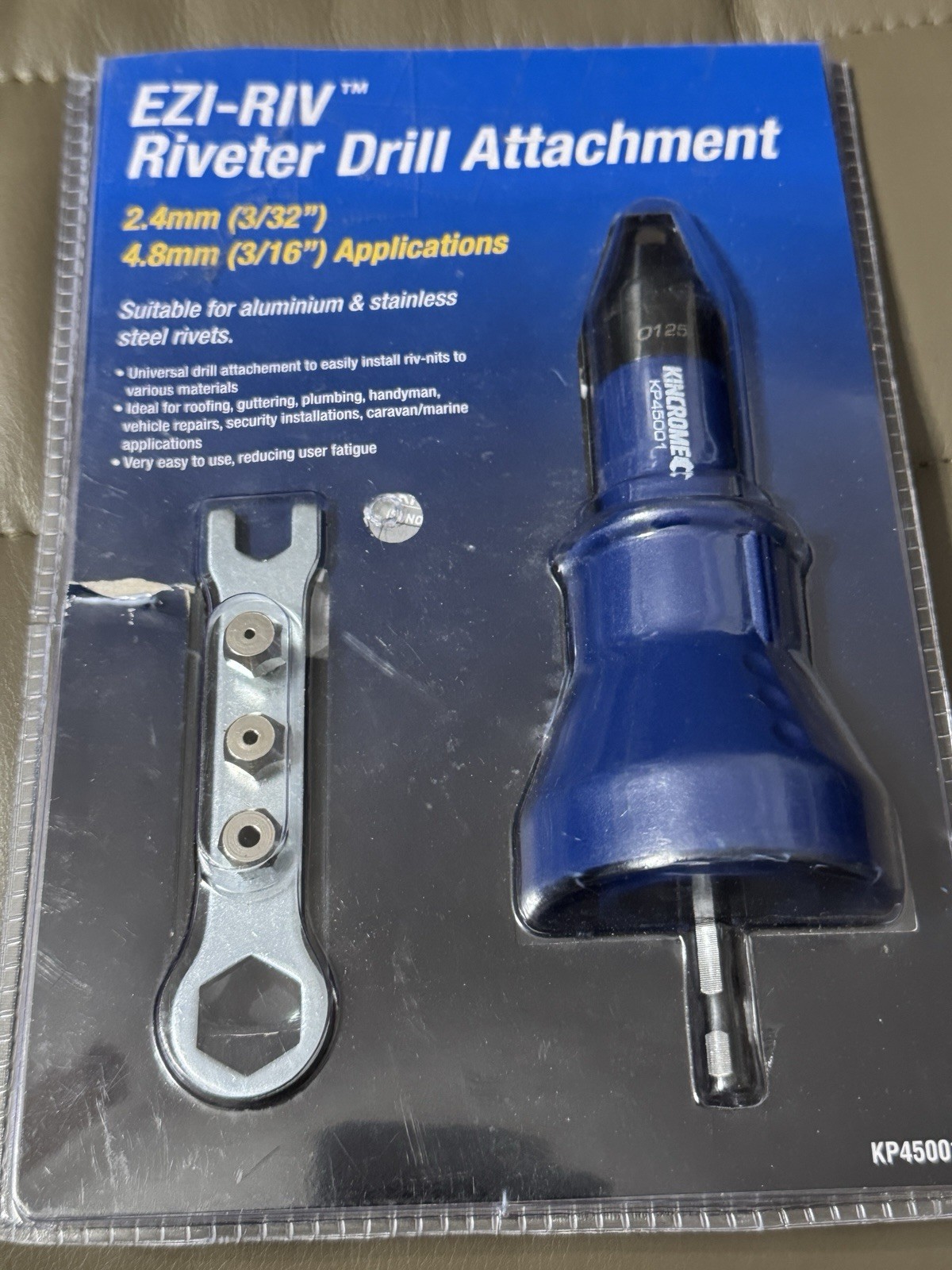Kincrome EZI‑RIV Riveter Drill Attachment Long‑Nose 4 Nozzles 2.4‑4.8 mm KP45001