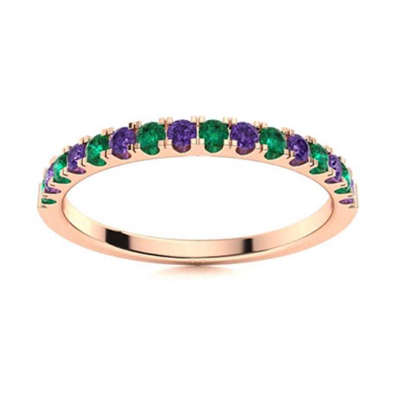2mm Round Amethyst Emerald Ring 925 Silver Rose Plated Stackable Eternity Band