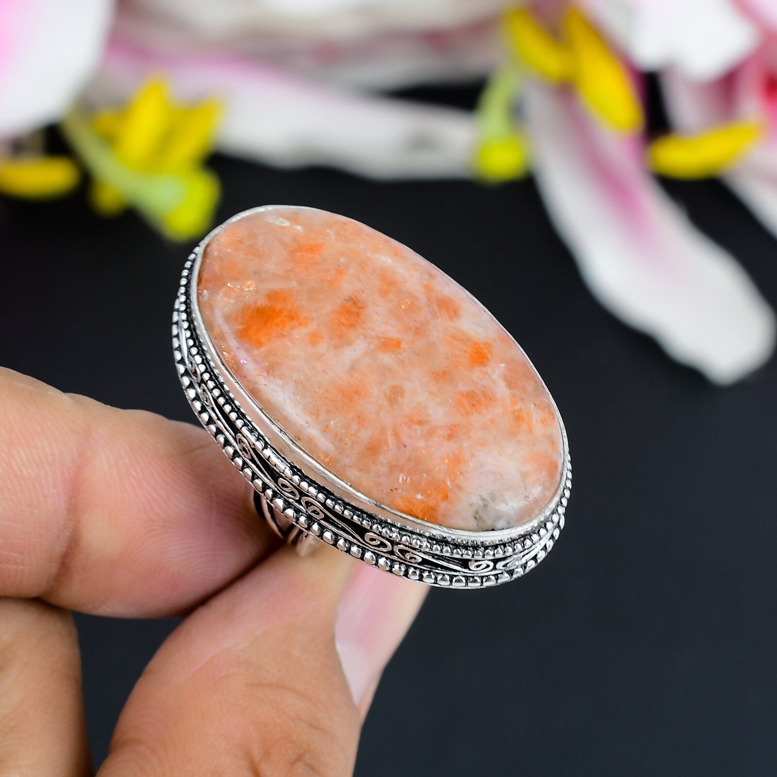 Sunstone Ring Gemstone Handmade 925 Sterling Silver Ring Bohemian Style Jewelry