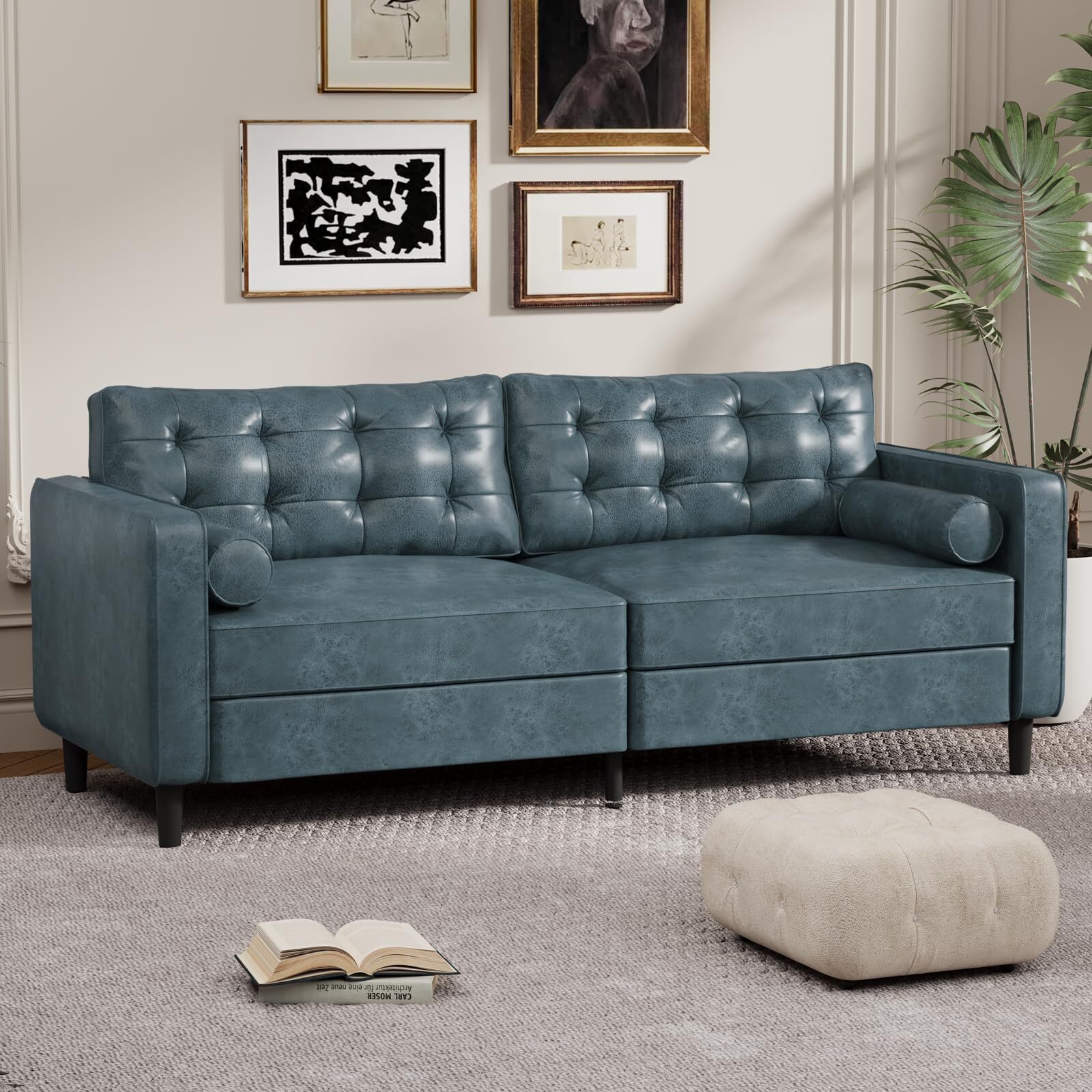 84.2'' Mid-Century Modern Sofa Comfy Sofa Couch With 2 Pillows for Living Room