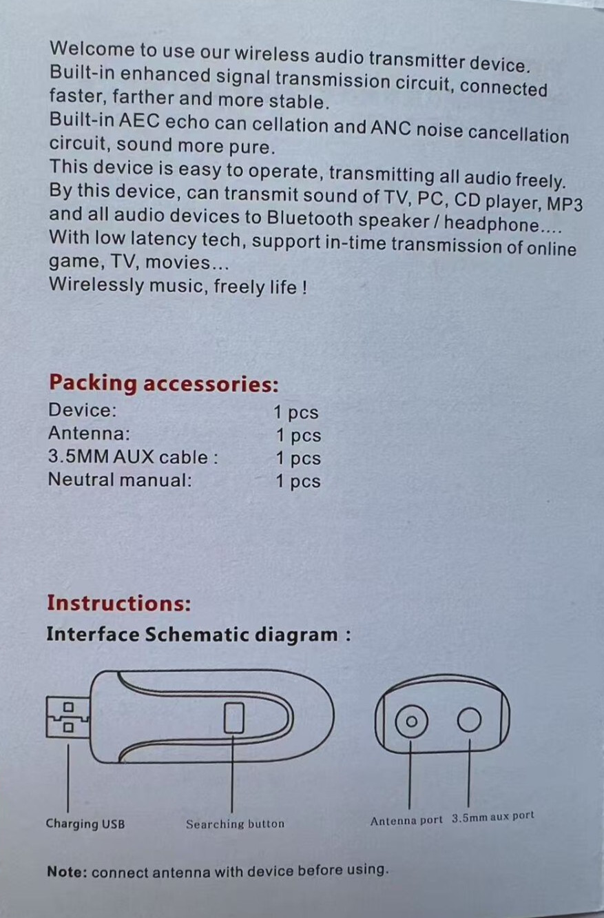 Docooler B5 Bluetooth Wireless audio transmitter,Plug-in,Free driver