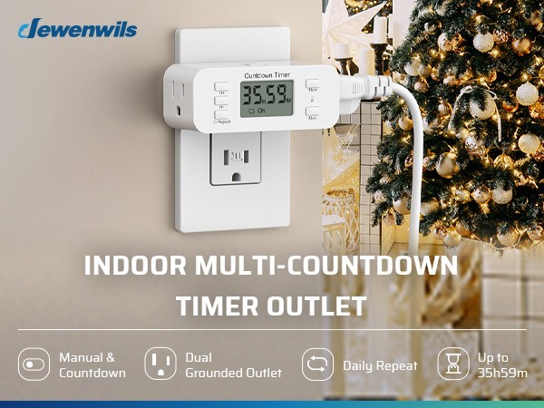 DEWENWILS 2-Pack Timer Outlet, 36H Countdown, Repeat Function,for Lights & Fans
