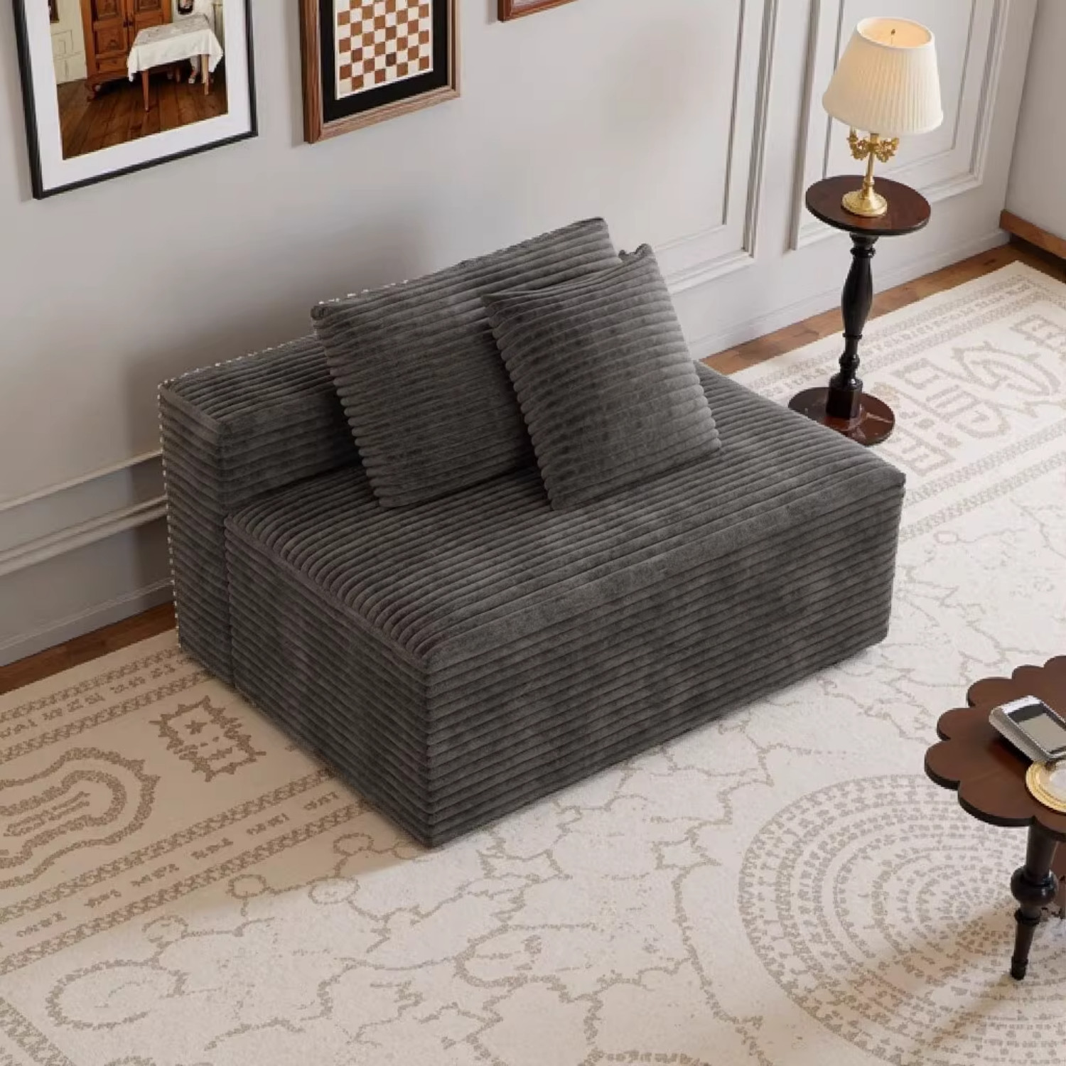 Small Space 2 Seater Corduroy Couch No Assembly High-Density Foam Floor Sofa