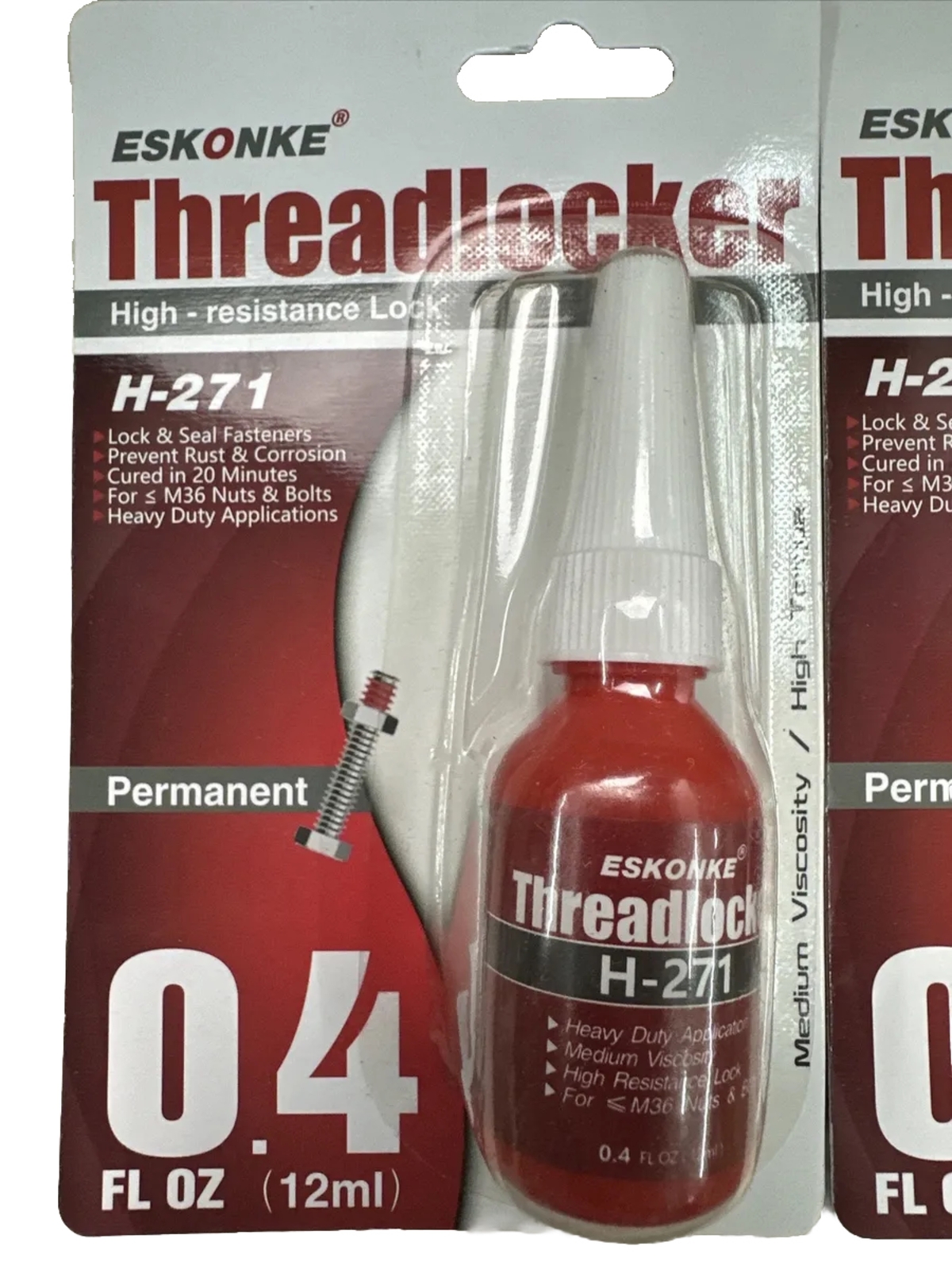 (2 Pack) ESKONKE THREADLOCKER H-271 Red Permanent 12mL x 2 Loctite 271