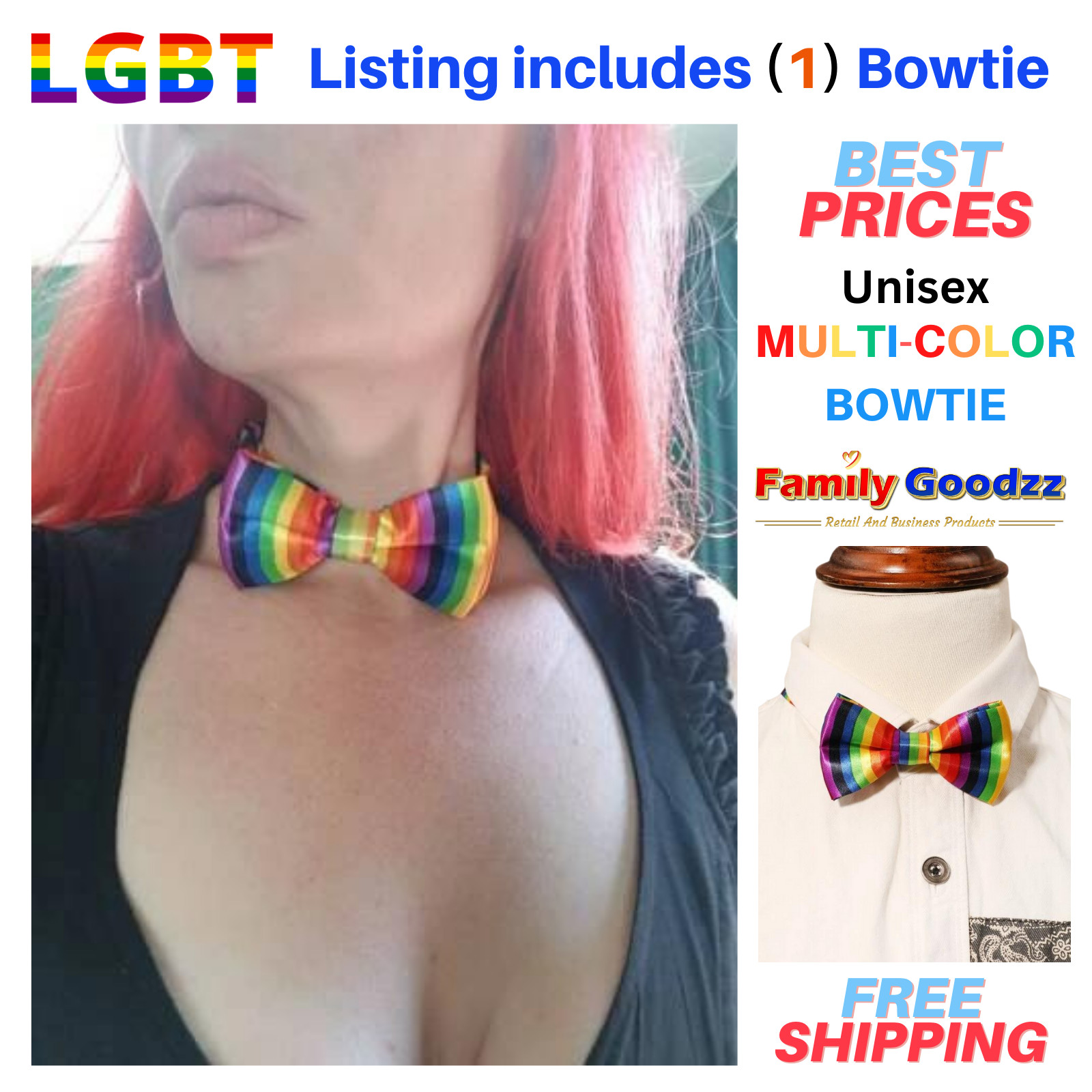 🌈Unisex LGBT Rainbow Bow Tie, Multi-Colored Tuxedo Bow Tie (1 pc)  ❤️🧡💛💚💙💜