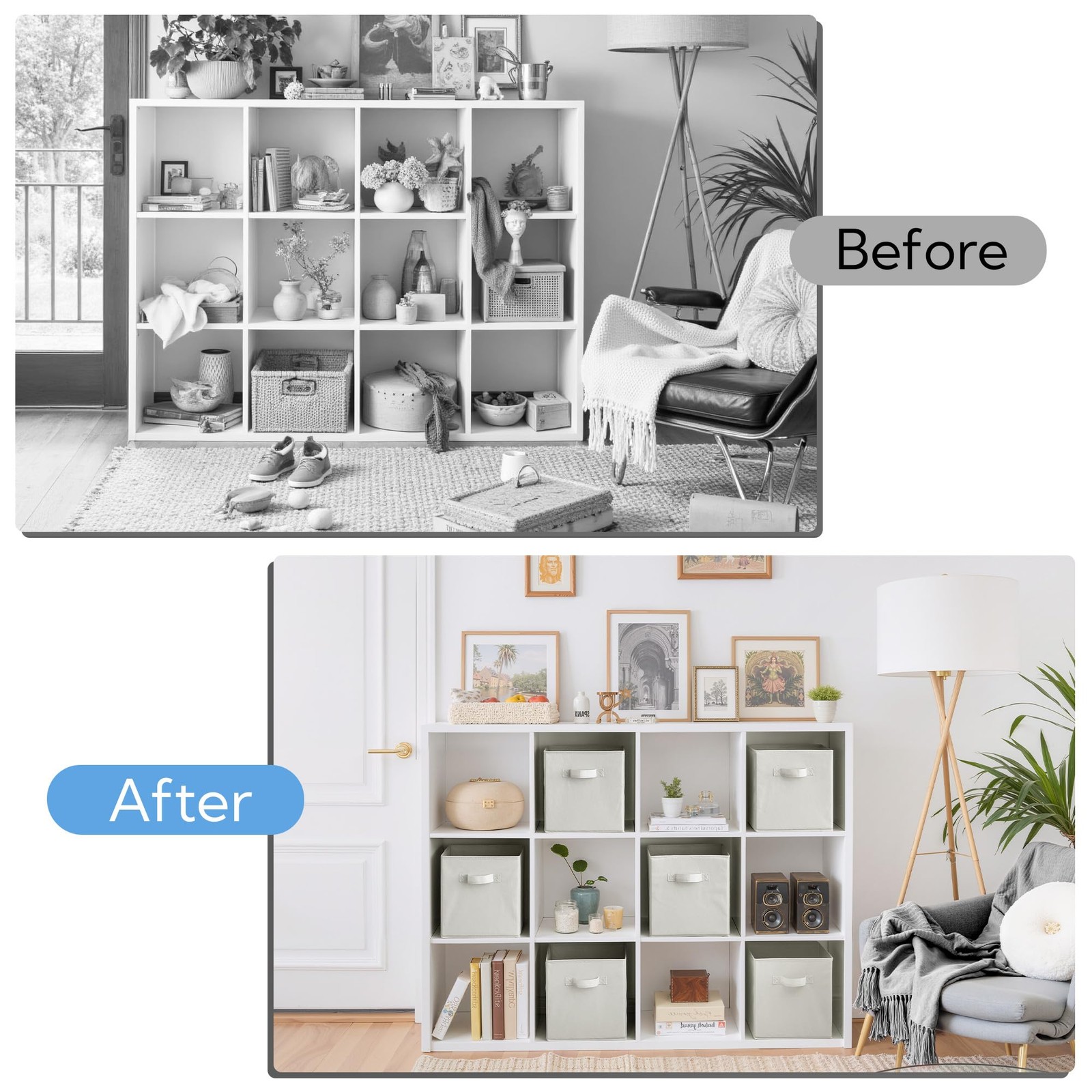 Cupic Cupid 11 Inch Storage Cube, Fabric Cube Bin 11 Inch, Light Gray