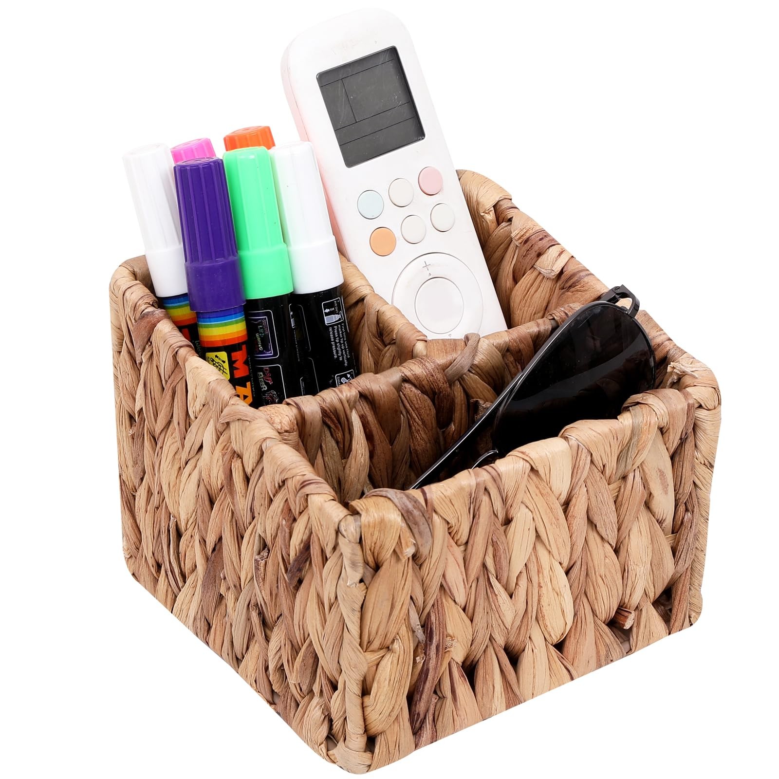 Wicker Remote Control Holder Hand Woven Water Hyacinth Storage Basket Brown
